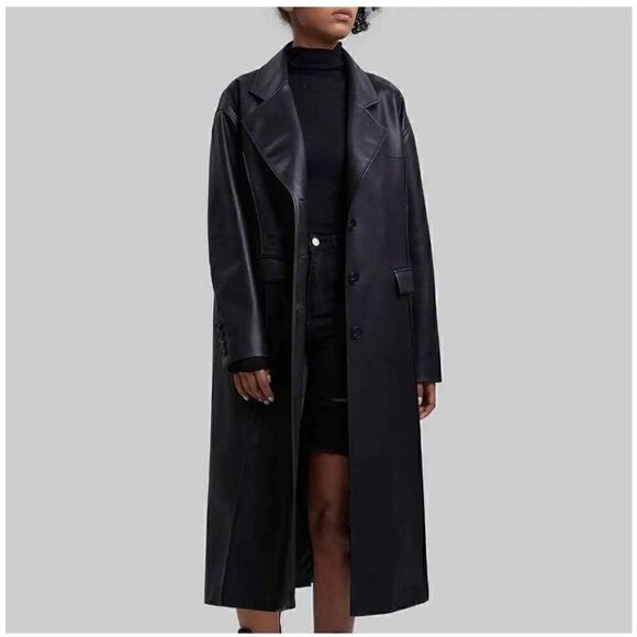 DEPT. ANONYM Women’s Forest Evergreen Vegan Leather Pinch Pleat Trench Coat - Picture 15 of 16